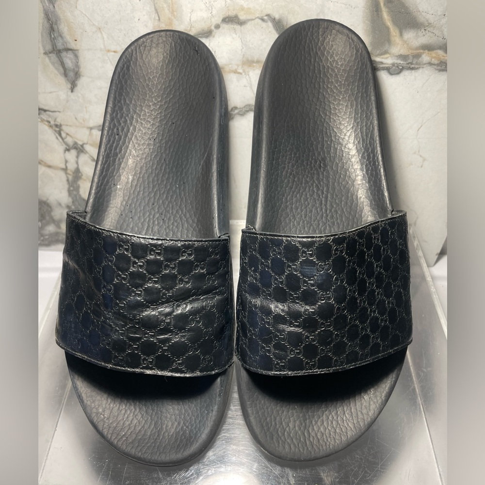 Mua pep gucci GG logo black leather and rubber men sz 42